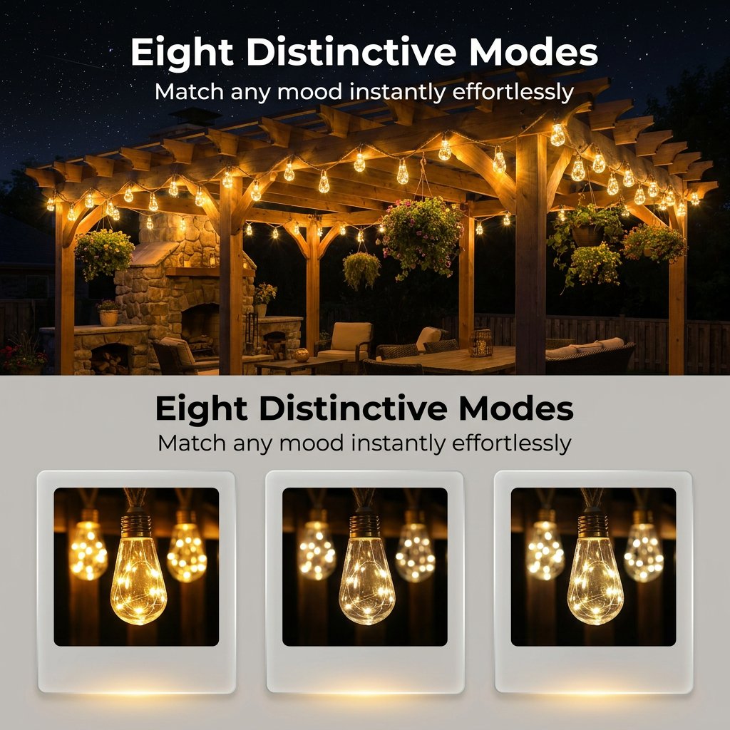 BoHo Fairy Solar String Lights — 26 ft, 16 Shatterproof Bulbs, 8 Modes