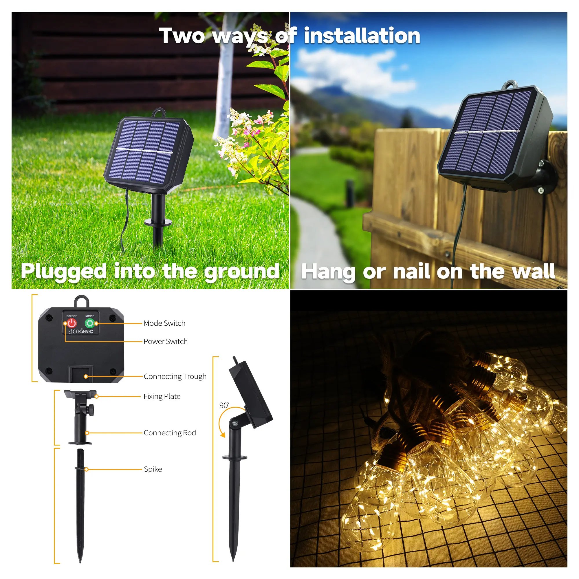 BoHo Fairy Solar String Lights — 26 ft, 16 Shatterproof Bulbs, 8 Modes