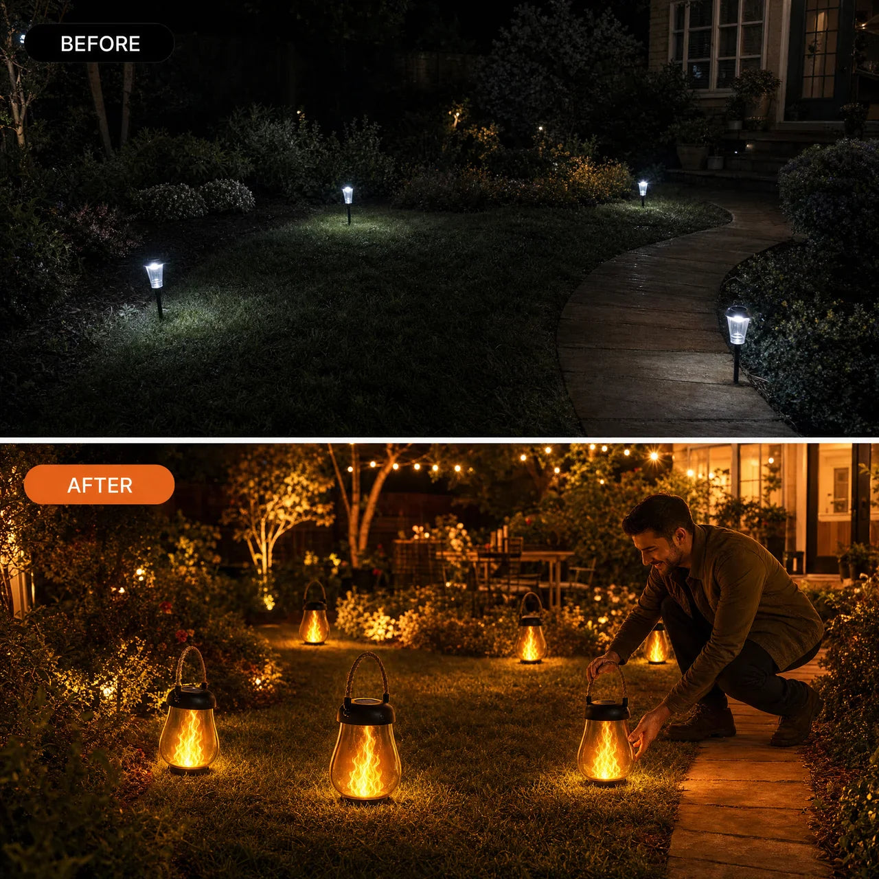 Solar Flame Lantern — Flickering Flame Effect Outdoor Light
