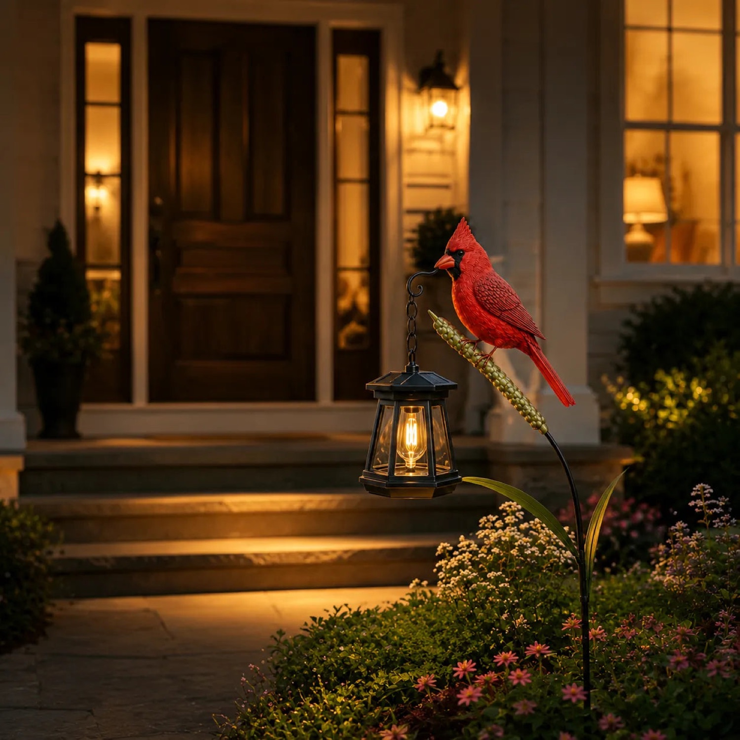 Cardinal Solar Garden Light — Vintage Lantern with Red Cardinal