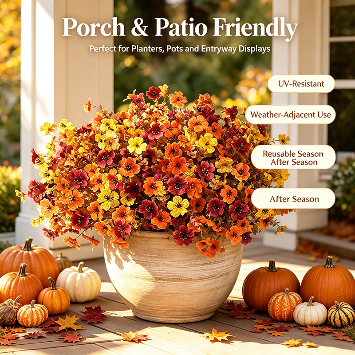 Fall Artificial Flowers — UV Resistant Outdoor Autumn Blooms