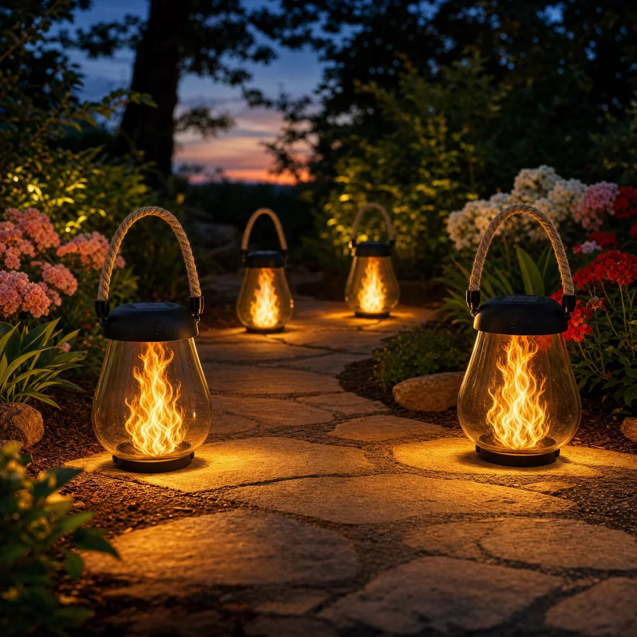 Solar Flame Lantern — Flickering Flame Effect Outdoor Light